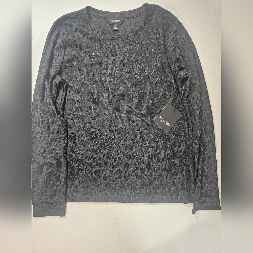Vera Wang Womens Velour Blouse Small Black Animal Print Whimsy Goth Inspired NEW